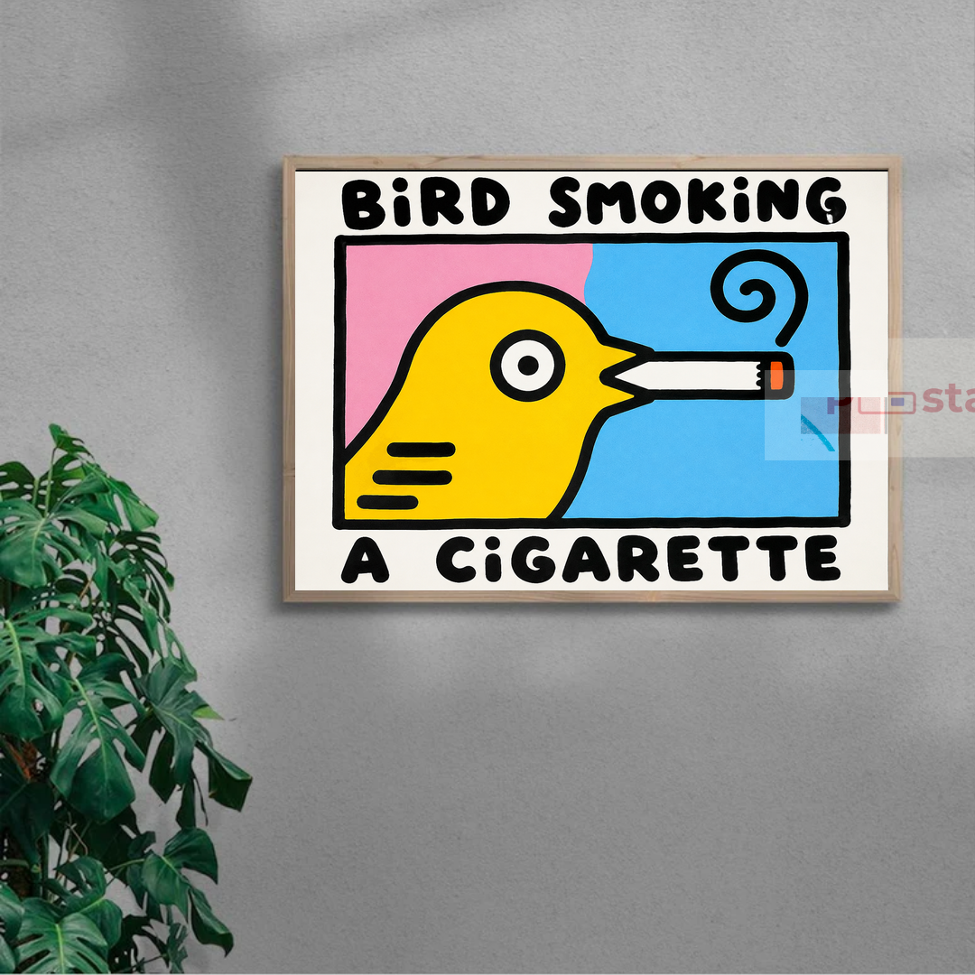 Bird Smoking — oak frame