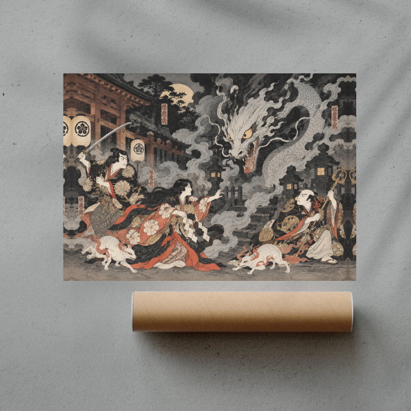 Ukiyo-e Serpent Spirit Showdown mockup 4